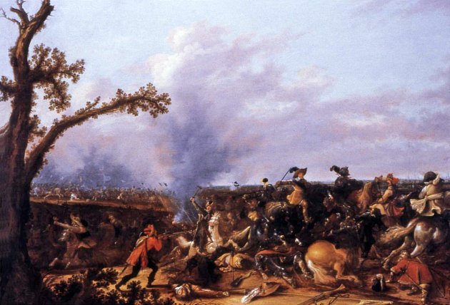 Švédský král Gustav Adolf vede útok v bitvě u Lützenu