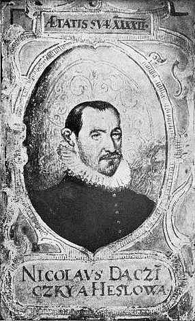 Dobový portrét Mikuláše Dačického z Heslova z jeho Pamětí