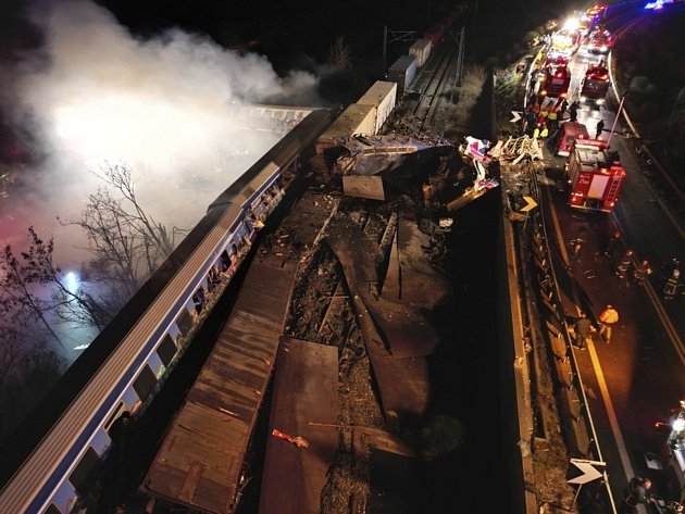Srážka vlaků u řeckého města Larissa, 1. března 2023.