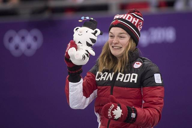 Kim Boutinová po zisku bronzové medaile na olympiádě v Pchjongčchangu.