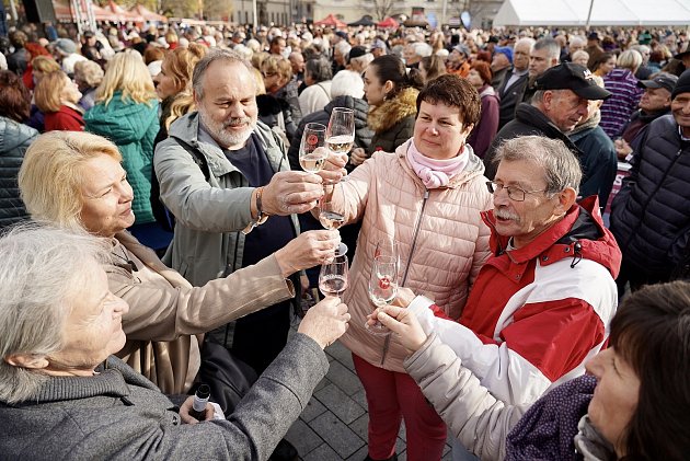 Svatomartinský košt v centru Brna naplnil centrum města. Lahví mladých vín je pod touto značkou rekordní počet 2,35 milionu.