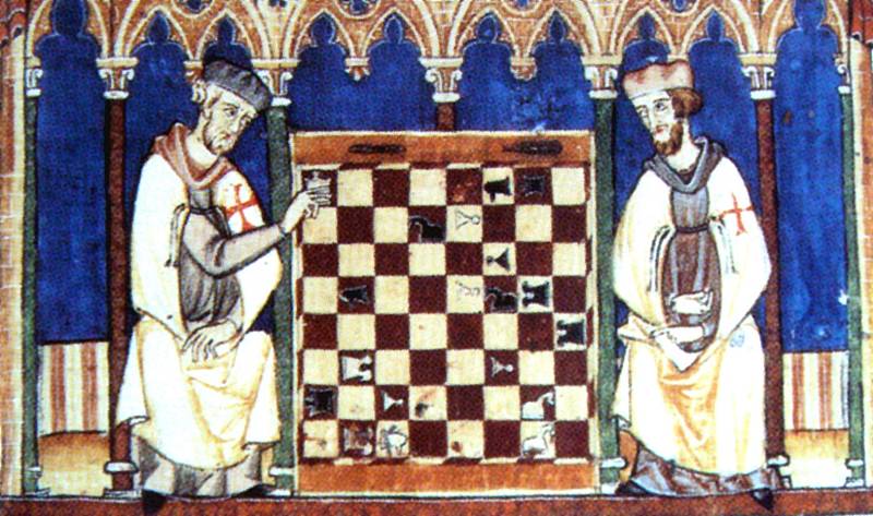 Templářští rytíři hrající šachy, Biblioteca del Monasterio de El Escorial, Španělsko, 1283