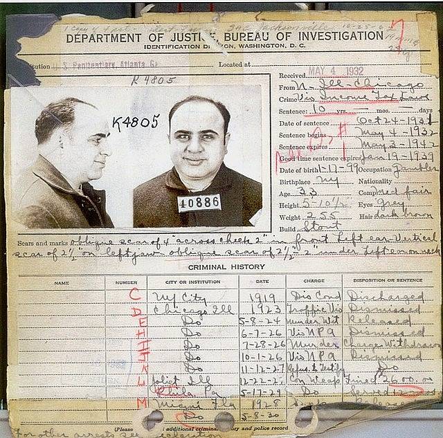 Karta Al Caponeho z americké federální věznice v Atlantě ve státě Georgia