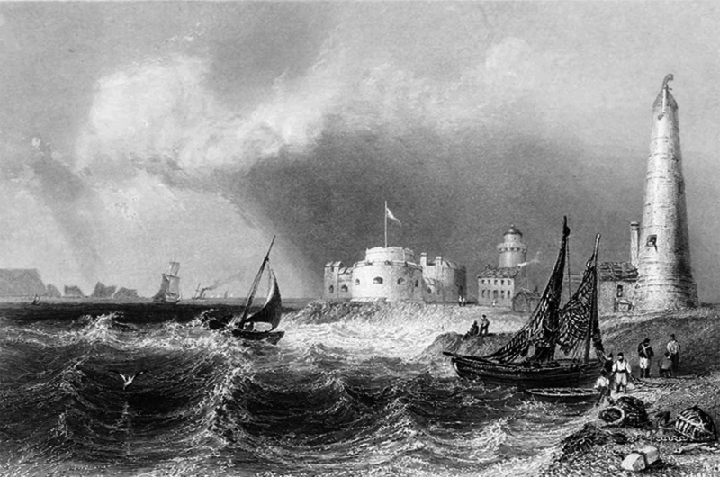 Pevnost Hurst na anglickém pobřeží v roce 2021 částečně zdemolovala rozsáhlá bouře. Nyní se proto dostal na seznam nejohroženějších památek světa podle Světového památkového fondu. Historická malba.