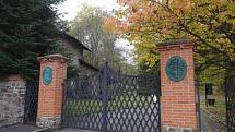 Brána do zahrady zámku, kde sídlí muzeum Památník Antonína Dvořáka.