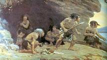 Kresba neandertálců od Charlese R. Knighta