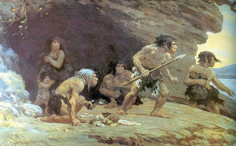 Kresba neandertálců od Charlese R. Knighta