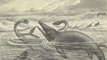 Plesiosaurus v souboji s Ichtyosaurem v představě vědců 19. století