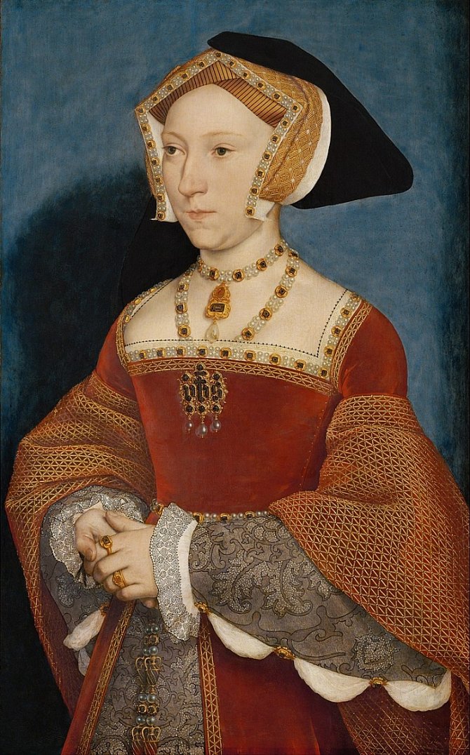 Jana Seymourová se stala třetí manželkou Jindřicha VIII. Zemřela při porodu. Autorem malby je Hans Holbein mladší.