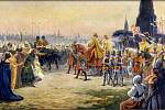 Adolf Liebscher: Karel IV. s Annou Svídnickou vjíždí roku 1355 slavnostně do Říma