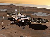 Počítačový model sondy Phoenix na Marsu.