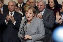 Angela Merkelová na tiskové konferenci kvůli jednání o sestavení vlády v roce 2017. Tehdy krachla jednání se zástupci Zelených.