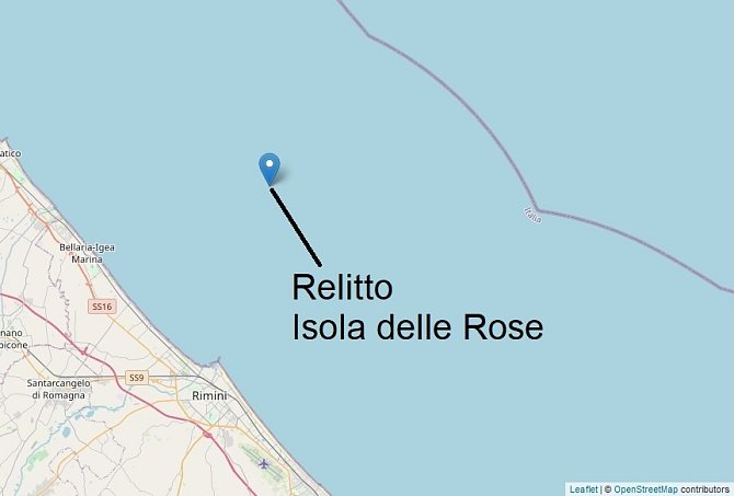 Umístění ostrova u italského města Rimini.