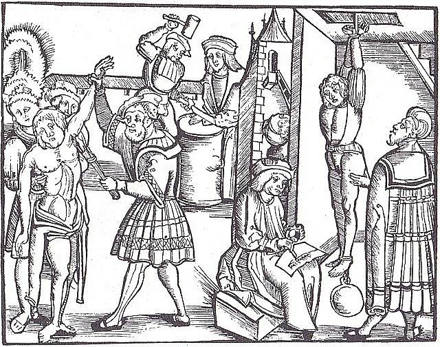 Středověké mučení na dobové kresbě