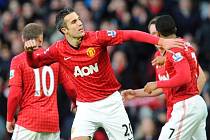 Kanonýr Manchesteru United Robin van Persie se raduje z gólu proti Sunderlandu.