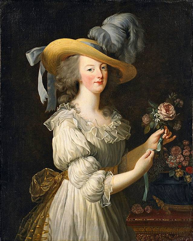 Francouzská královna Marie Antoinetta. V letech schylujících se k vypuknutí revoluce a v revolučních dobách ji francouzský lid nenáviděl více než krále. Portrét malovala Élisabeth Louise Vigée Le Brun.
