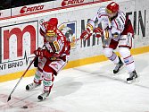 Hokejisté Slavie (v červeném) prohráli s Třincem.