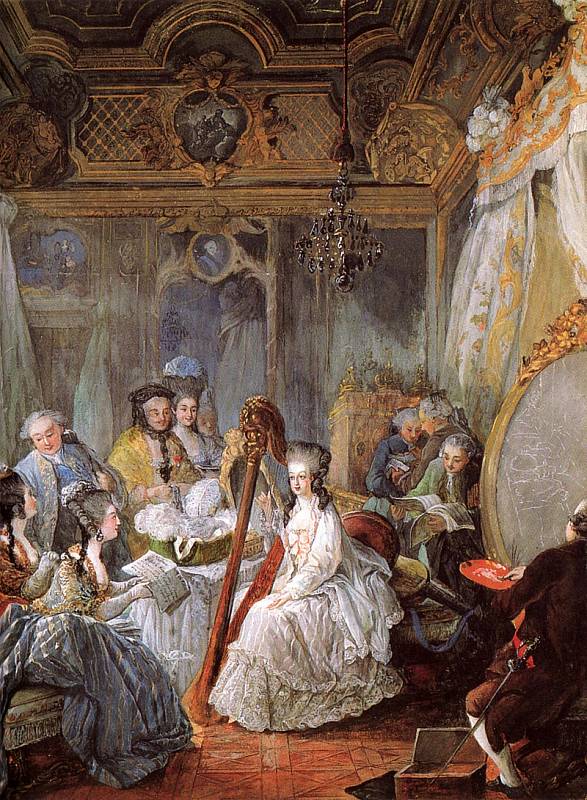 Marie Antoinetta ve svém salonu ve Versailles.