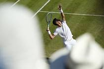 Šestý den Wimbledonu: Pohled z tribuny na Tomáše Berdycha
