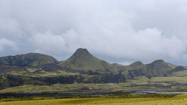 Islandská sopka Laki v roce 2012.