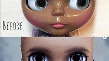Olga Kamenetskaya panenkám vždy mění oči, které sama koloruje. Původní schová a upraví, a pak je použije na jiné panenky.