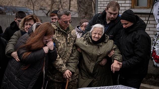 Poslední rozloučení s ukrajinským vojákem Mychajlem Reutským, který zahynul 18. února 2023 v Doněcké oblasti