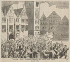 Defenestrace na Novoměstské radnici v Praze roku 1483 (Česko-moravská kronika, 1872)