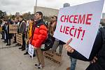 Snímek z protestního shromáždění Lékařského odborového sdružení s názvem Zachraňme zdravotnictví na náměstí Svobody v Bratislavě.