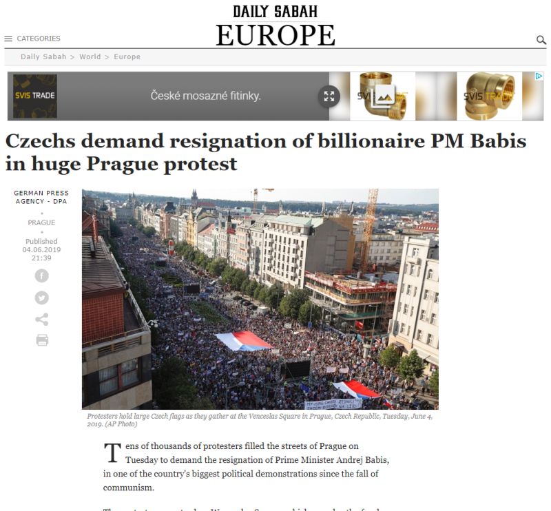 Zpráva tureckého deníku Daily Sabah