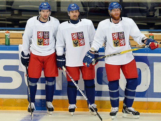 Michal Birner, Tomáš Plekanec a Jakub Voráček na tréninku reprezentace
