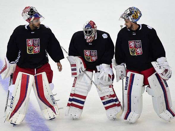 Brankáři Ondřej Pavelec, Michal Neuvirth a Petr Mrázek