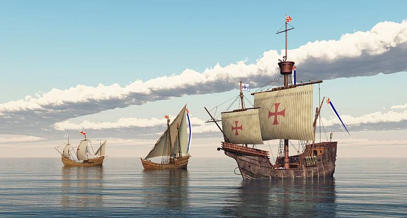 Nina, Pinta, Santa Maria. Tyto tři lodě se pojí s Kolumbovou první a nejznámější cestou do Ameriky v roce 1492