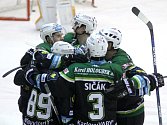 Hokejisté Karlových Varů se radují z gólu proti Litvínovu.