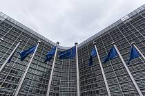 Vlajky Evropské unie před budovou Berlaymont, hlavním sídlem Evropské komise, v Bruselu 18. ledna 2015.