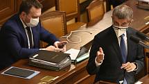 Předseda hnutí ANO Andrej Babiš hovoří na schůzi Poslanecké sněmovny 18. února 2022 v Praze.