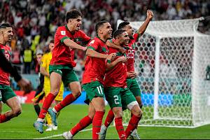 Radost fotbalistů Maroka z postupu přes Španělsko
