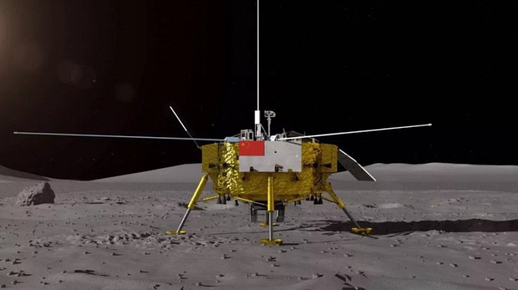 Animace přistání modulu s čínskou sondou Čchang-e 4 na odvrácené straně měsíce