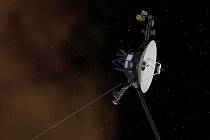 Ilustrace sondy Voyager 1 ve vesmíru.