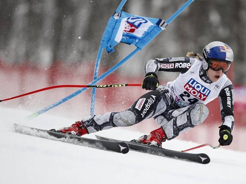 Česká lyžařka Ester Ledecká v superobří slalomu SP v Krasné Poljaně.