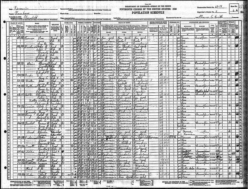 Záznam sčítání lidu z roku 1930, v němž se objevuje i Geinovo jméno