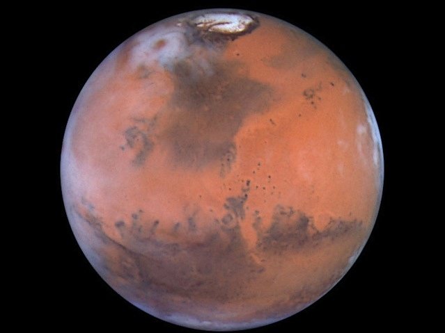 Nedatovaný snímek planety Mars pořízený Hubbleovým dalekohledem. 