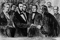 Inaugurace Abrahama Lincolna na dobové ilustraci 