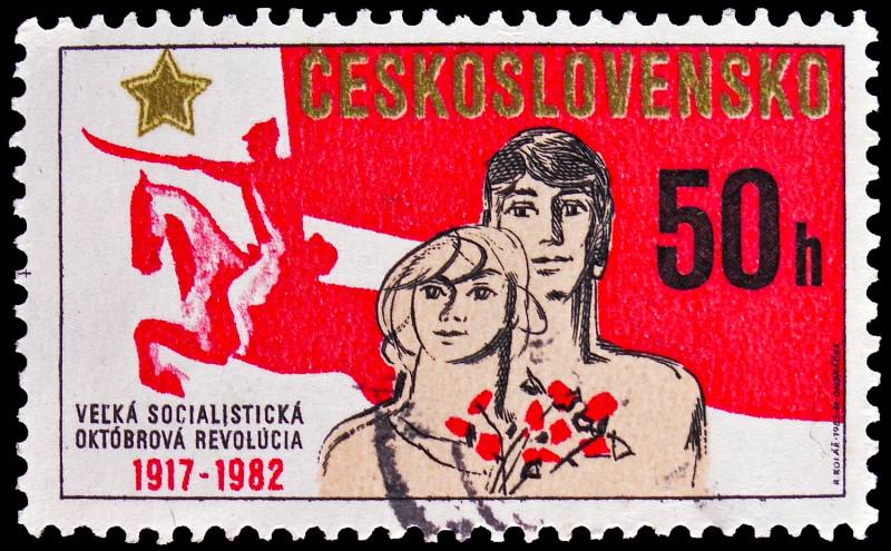 Známka věnovaná výročí Velké socialistické říjnové revoluci