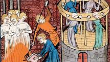 Středověká iluminace zachycující upalování a pranýřování čarodějnic