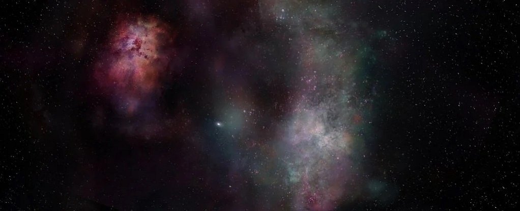 Umělecká představa emisí vody a uhlíku v galaxii SPT0311-58