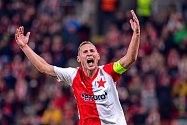 Slavia překonala další milník, když ovládla skupinu Evropské ligy. Na snímku slavící Jan Bořil