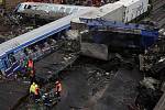 Tragická srážka vlaků u řeckého města Larissa, 1. března 2023. Desítky lidí zemřely, další desítky se zranily.