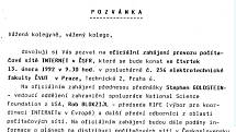 Pozvánka na slavnostní připojení ČSFR k Internetu, 13.2.1992. Obrazový záznam z události neexistuje