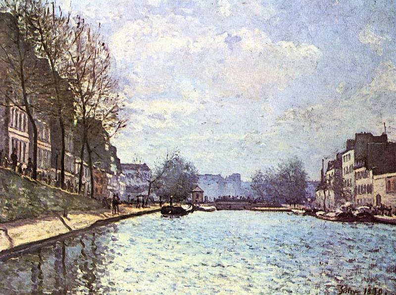Alfred Sisley: Pohled na Canal Saint-Martin (Alfred Sisley, Orsay Museum, 1870)