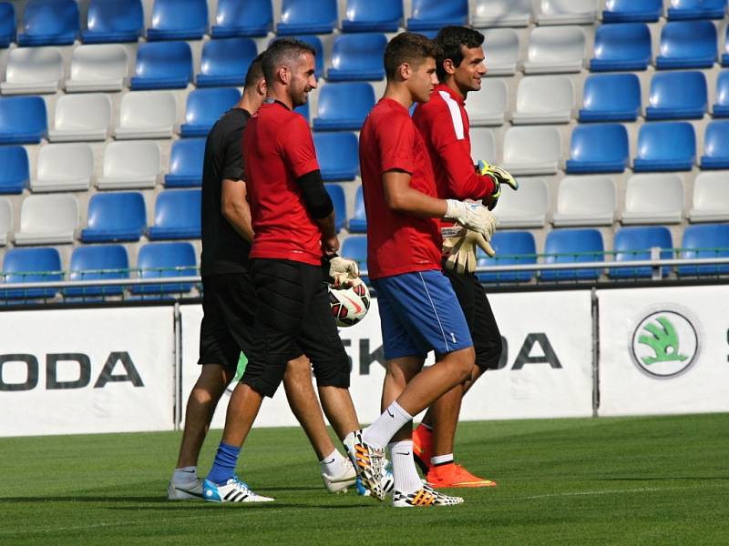 Fotbalisté Mladé Boleslavi na tréninku před zápasem s Lyonem.